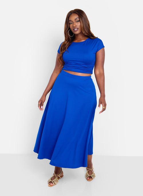 Essential Cotton A Line Midi Skirt - Blue