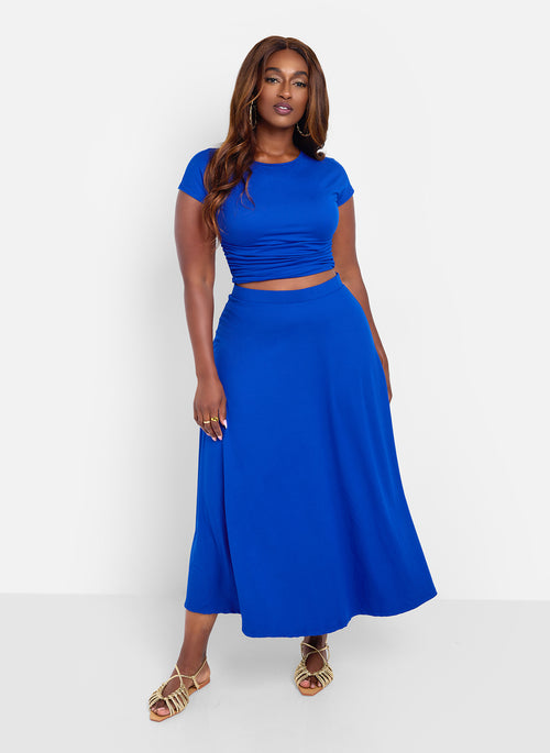 Essential Cotton A Line Midi Skirt - Blue