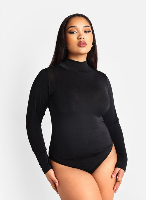 Essential Slinky Mock Neck Bodysuit - Black