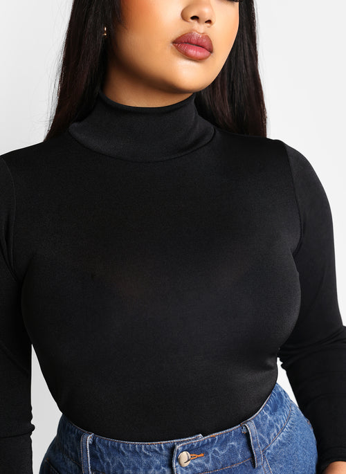 Essential Slinky Mock Neck Bodysuit - Black