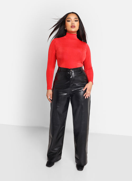 Essential Slinky Mock Neck Bodysuit - Red