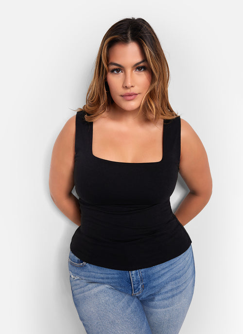 Essential Square Neck Full Length Top - Black