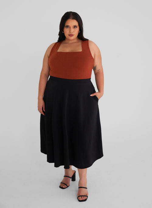 Essential Crepe Midi Skater Skirt