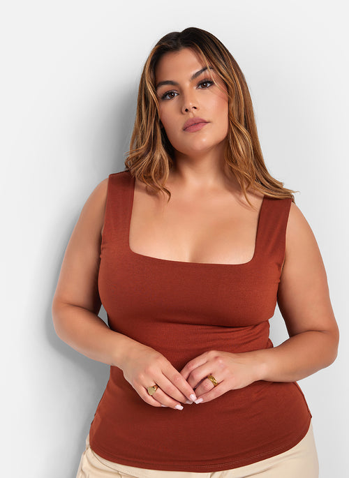 Essential Square Neck Full Length Top - Mocha