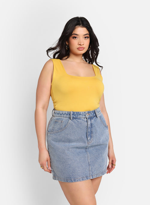 Essential Square Neck Full Length Top - Mustard