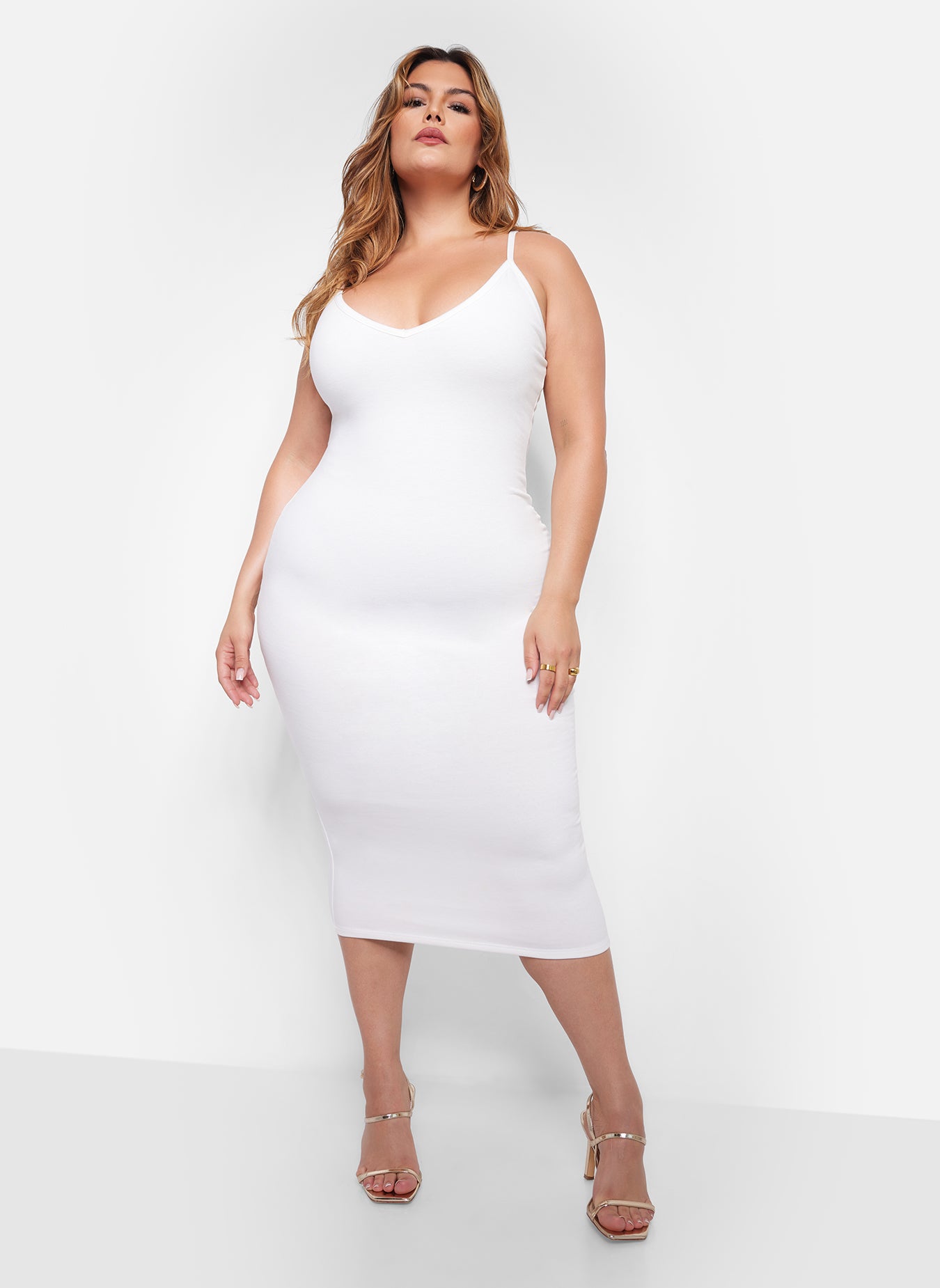 Essential Strappy Midi Bodycon Dress - White