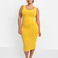 Essential Cotton Tank Bodycon Midi  Dress - Mustard