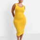 Essential Cotton Tank Bodycon Midi  Dress - Mustard