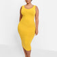 Essential Cotton Tank Bodycon Midi  Dress - Mustard