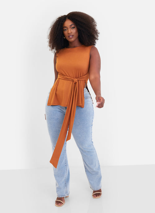 Essential Tie Waist Top - Toffee