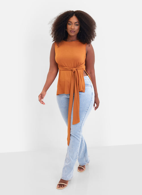 Essential Tie Waist Top - Toffee