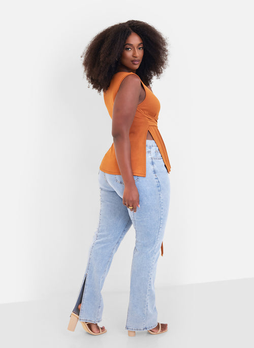 Essential Tie Waist Top - Toffee