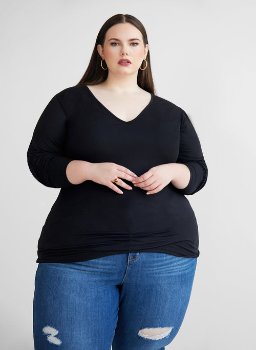 Essential V Neck Top - Black