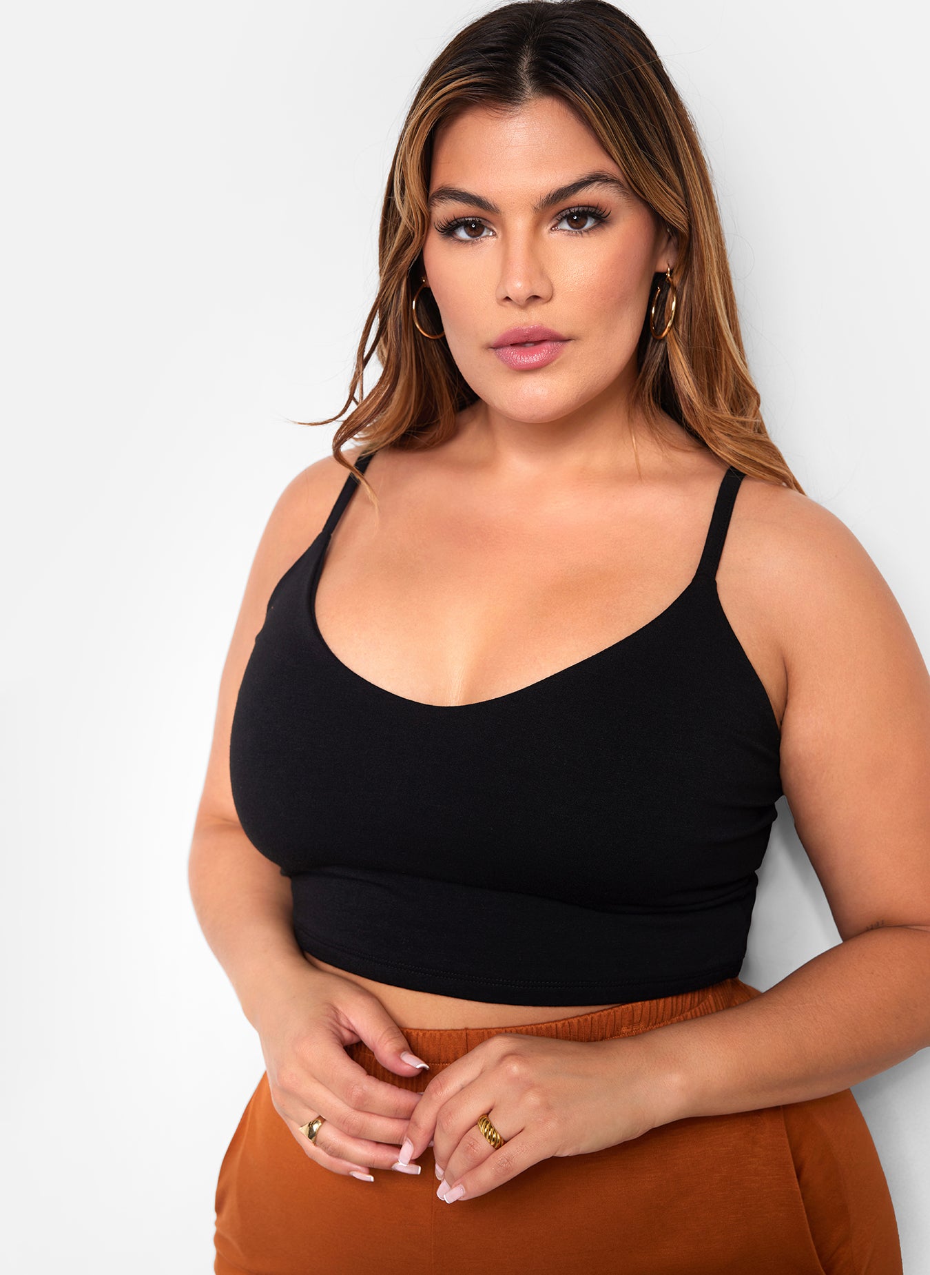 Essential V Neck Strappy Crop Top - Black