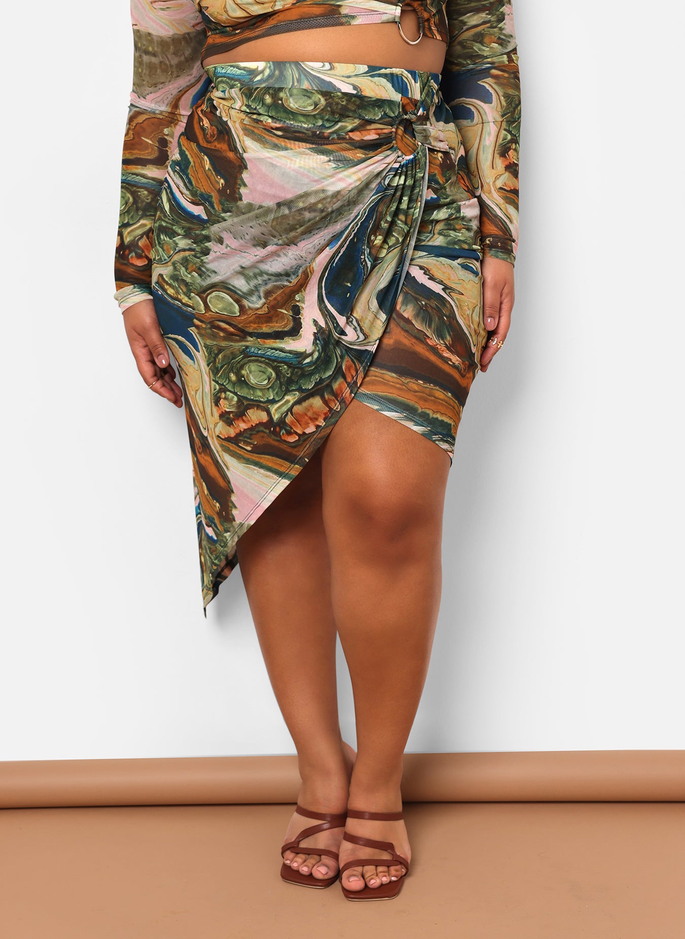 Lana Mesh Abstract Print Midi Bodycon Skirt