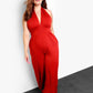 Final Rose Halter Neck Jumpsuit with Pocket - Brick