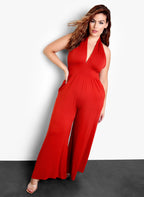 Final Rose Halter Neck Jumpsuit with Pocket - Brick