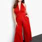 Final Rose Halter Neck Jumpsuit with Pocket - Brick