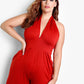 Final Rose Halter Neck Jumpsuit with Pocket - Brick