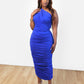 Fine Line Ruched Single Shoulder Bodycon Maxi Dress