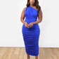 Fine Line Ruched Single Shoulder Bodycon Maxi Dress