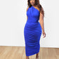 Fine Line Ruched Single Shoulder Bodycon Maxi Dress