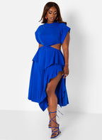 Selfie Ready Cut Out High Slit Midi Skater Dress - Royal Blue