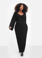 Galina Knit Off Shoulder Maxi Oversized Dress - Black