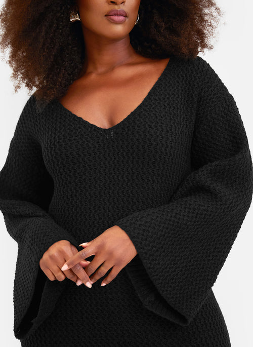 Galina Knit Off Shoulder Maxi Oversized Dress - Black