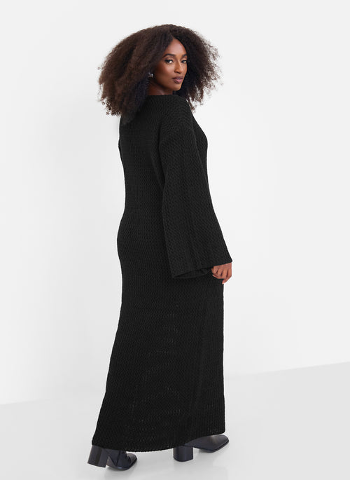 Galina Knit Off Shoulder Maxi Oversized Dress - Black