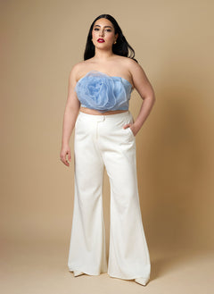 Camellia 3D Flower Strapless Top - Cornflower