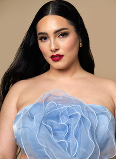 Camellia 3D Flower Strapless Top - Cornflower