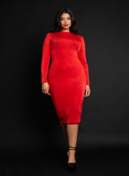 Gemini Slinky Midi Bodycon Dress - Red