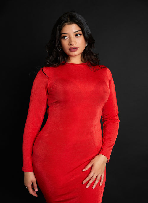 Gemini Slinky Midi Bodycon Dress - Red