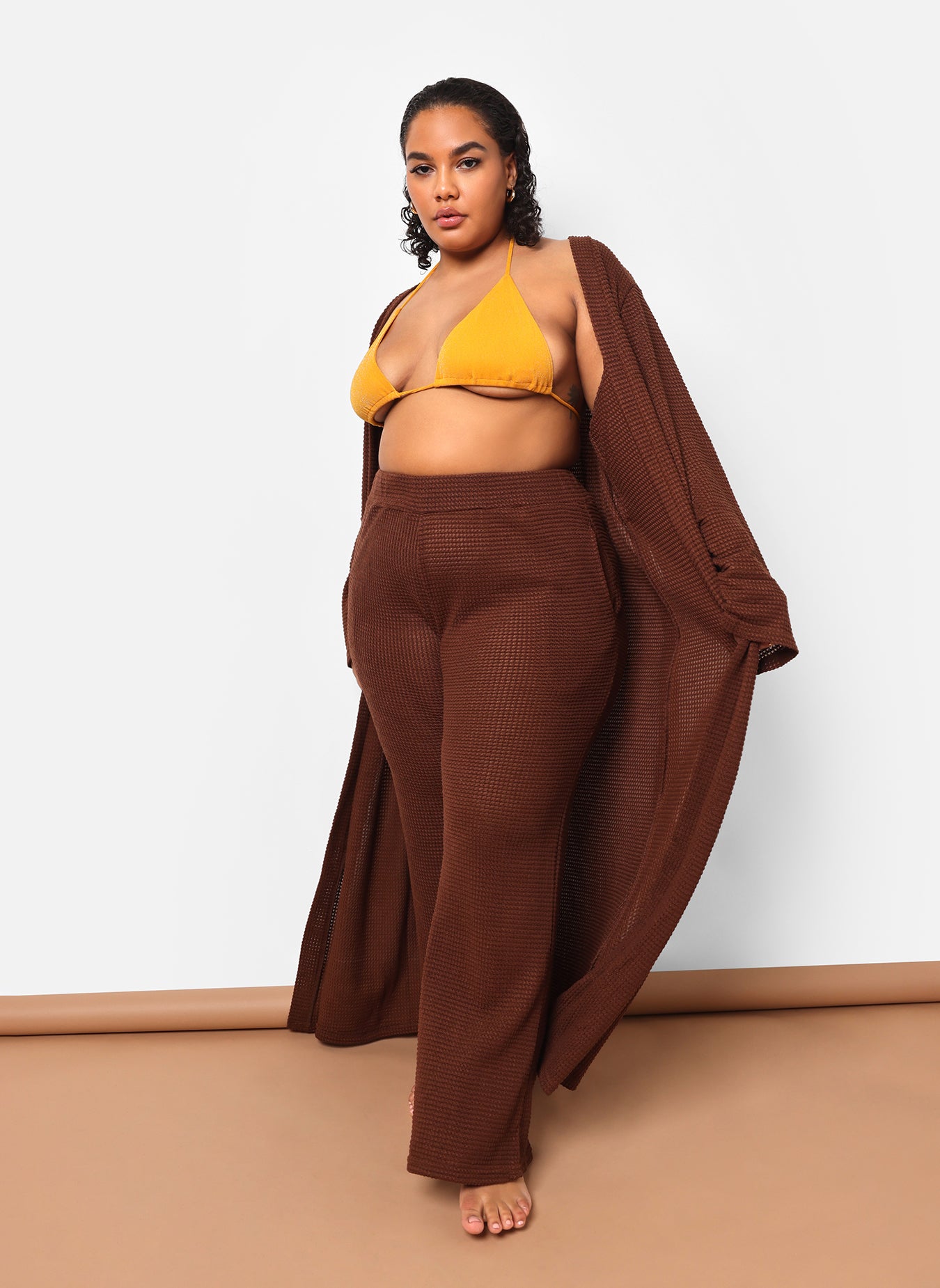 Final Sale Plus Size 2-Piece Top and Pants Set in Black with Gold
