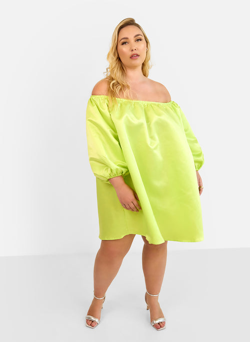 Giulia Off Shoulder Mini Shift Dress - Lime Green