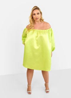 Giulia Off Shoulder Mini Shift Dress - Lime Green