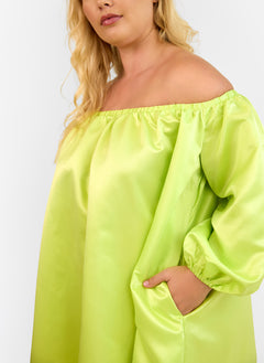 Giulia Off Shoulder Mini Shift Dress - Lime Green