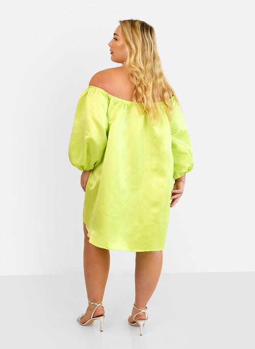 Giulia Off Shoulder Mini Shift Dress - Lime Green