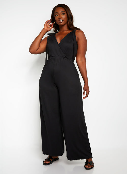 Good Evening Tie Strap Wide Leg Jumpsuit