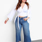 Go On Kimono Sleeve Wrap Around Tie Front Crop Top - White
