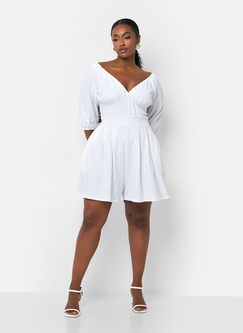 Great Time Wide Leg Romper W. Pockets - White