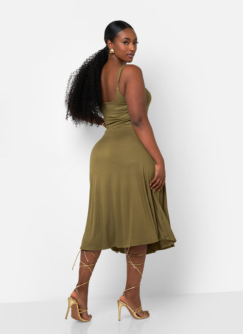 Well Deserved Midi A-Line Dress - Olive Green