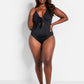 Happy Hour Tie Front Keyhole Swimsuit - Black