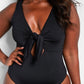 Happy Hour Tie Front Keyhole Swimsuit - Black