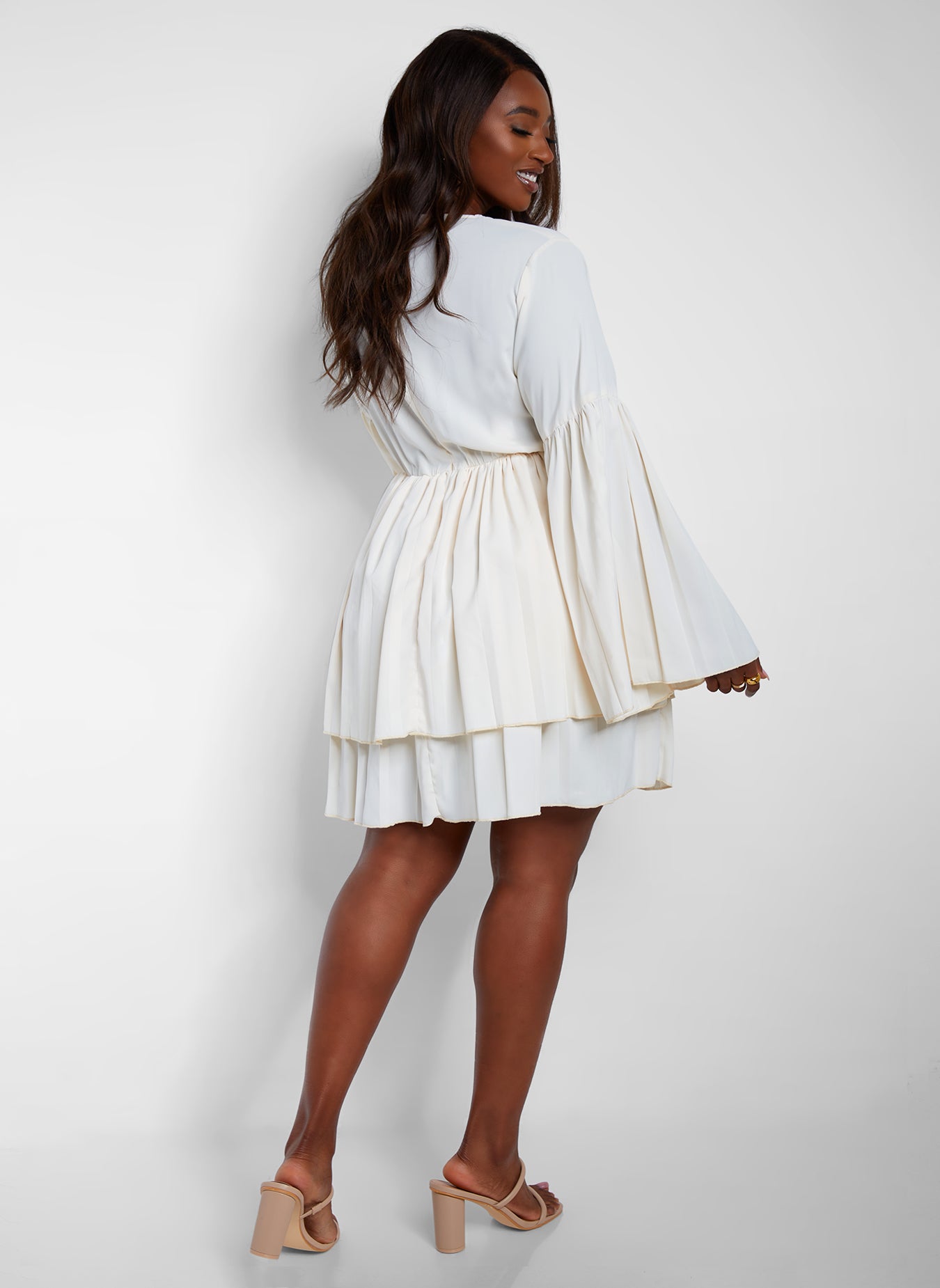Happy Place Tiered Mini Skater Dress - Ivory