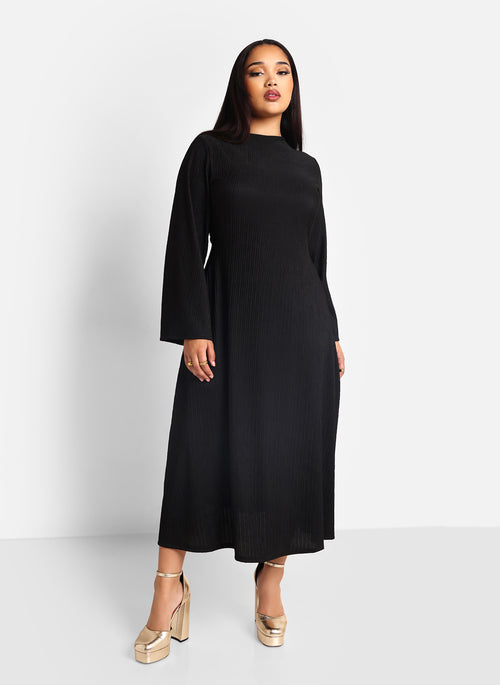 Helga Textured Flare Sleeve Midi Shift Dress