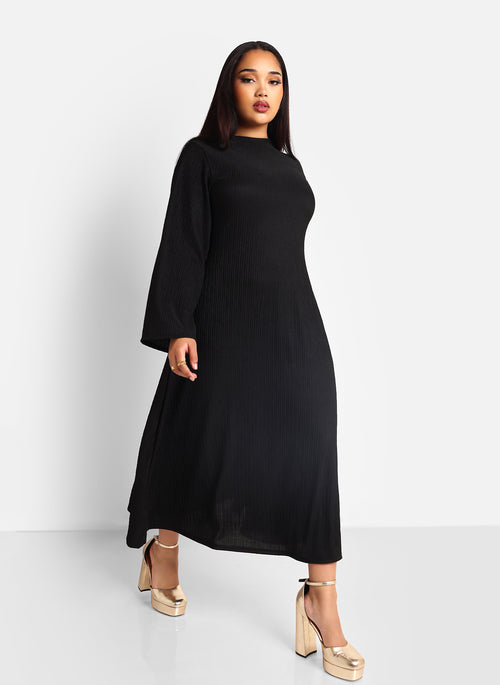 Helga Textured Flare Sleeve Midi Shift Dress