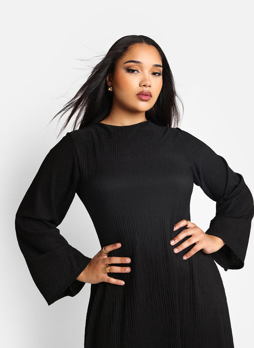 Helga Textured Flare Sleeve Midi Shift Dress