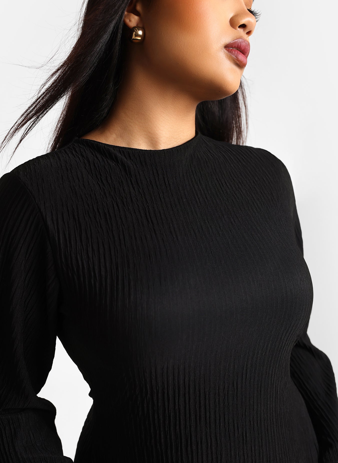 Helga Textured Flare Sleeve Midi Shift Dress